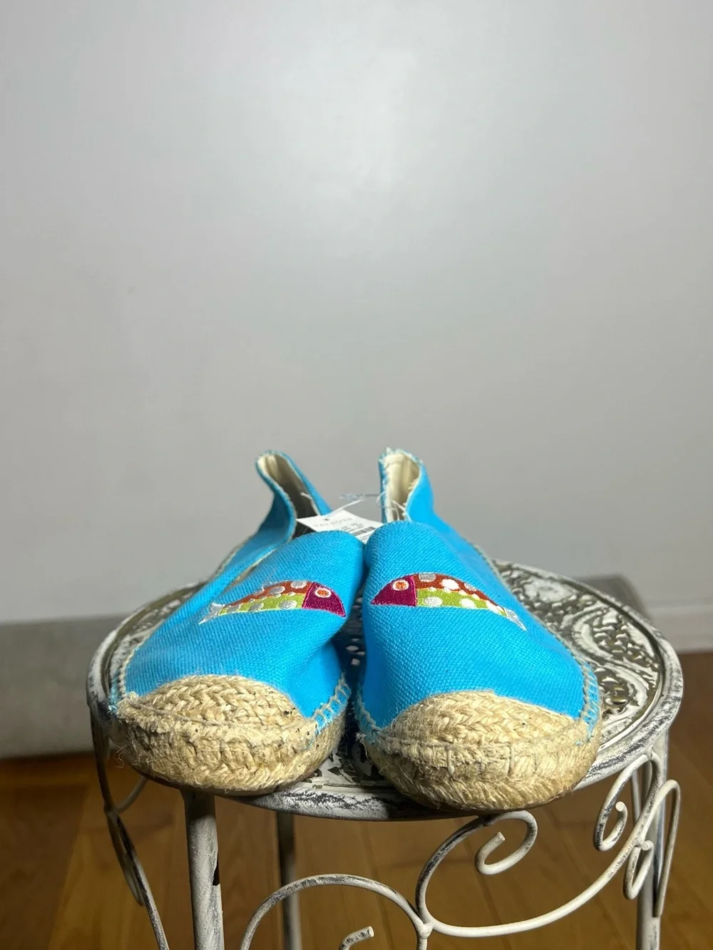 Talbots Bright Blue Fish Embroidered Espadrille Flats